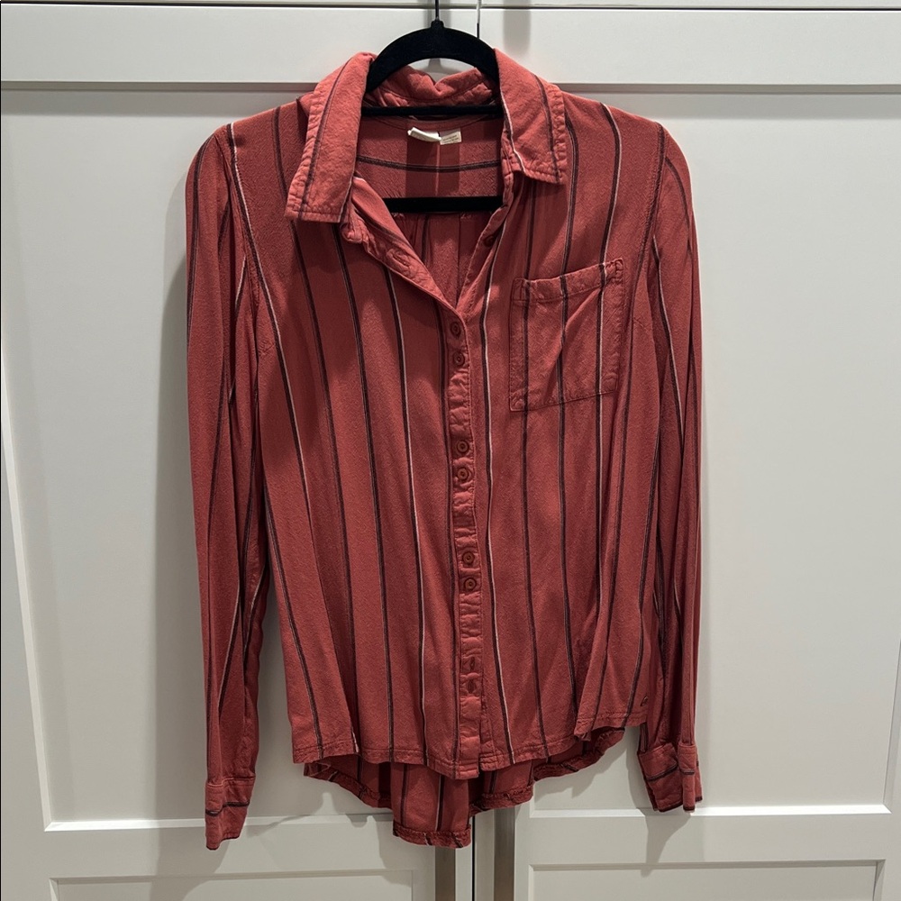 Roxy Brick Red Striped Button-Down Shirt